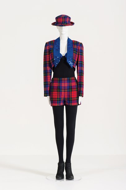 Tartan ensemble with sequin lapels