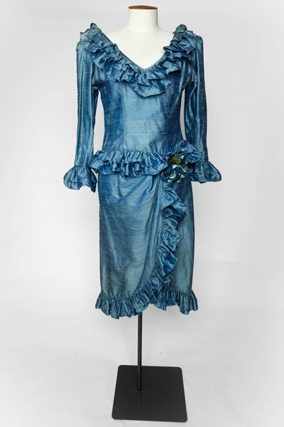 Colin Cole blue silk ruffled cocktail dress, 1980s image item