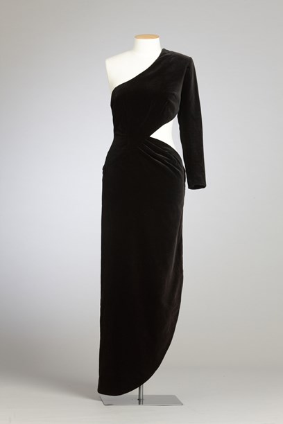 Black evening dress with diamanté straps